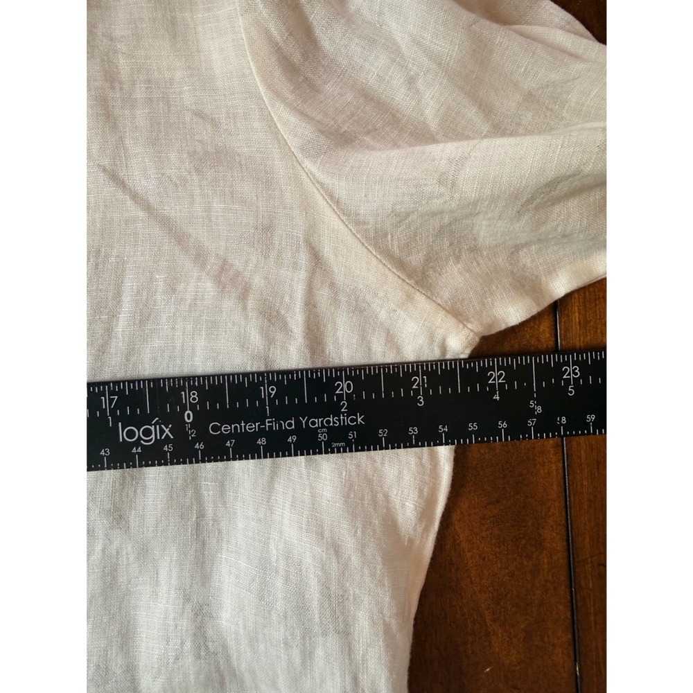 Women's 100% Linen White Button Front Blouse Metallic Silver Floral Print Size L - Picture 6 of 8